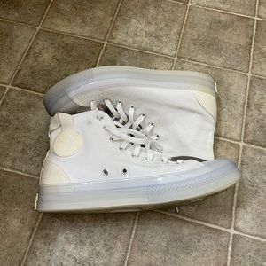 All white converse canvas high top
